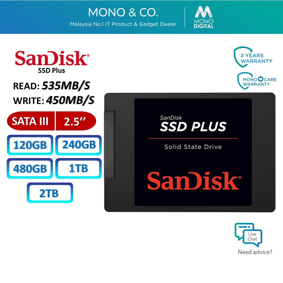 Sandisk Ssd Plus 25 Ssd Internal Solid State Drive 1tb480gb240gb120gb Free Sata Cable 0715