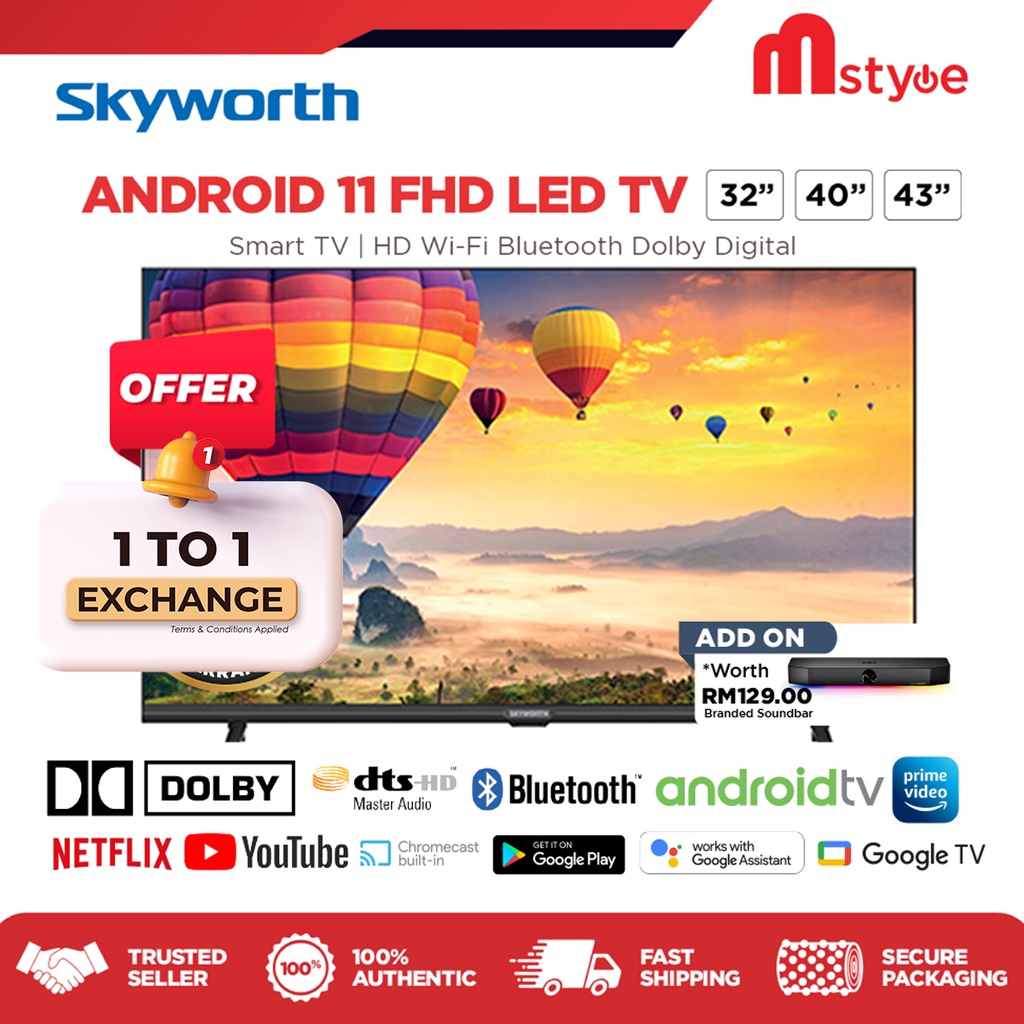 [2022 New Model] Skyworth Std6500 2k Android 11 Smart Tv (32