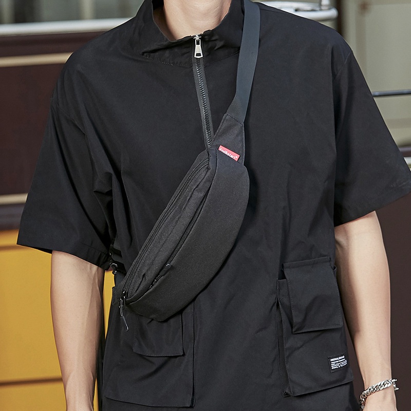 Trendy Hot Selling Men Nylon Crossbody Sling Bag Male Sling Bag Small Korean Korea Style B Black