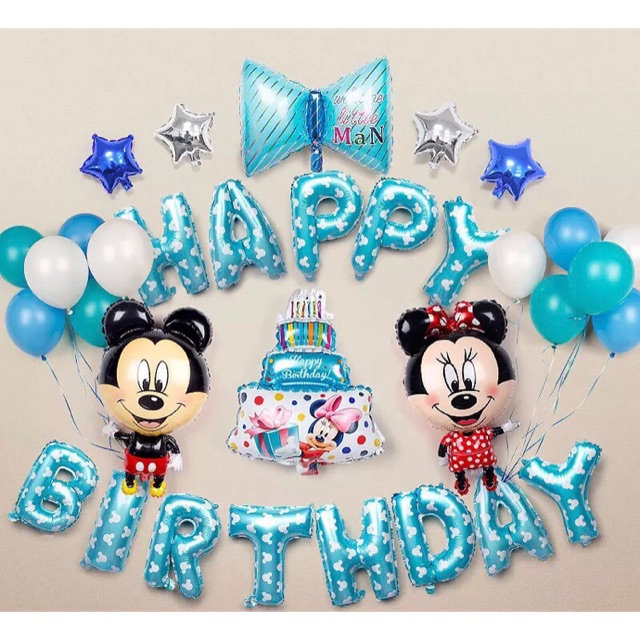 Free Pump Blue Pink Disney Mickey Minnie Mouse Birthday Balloon Decor