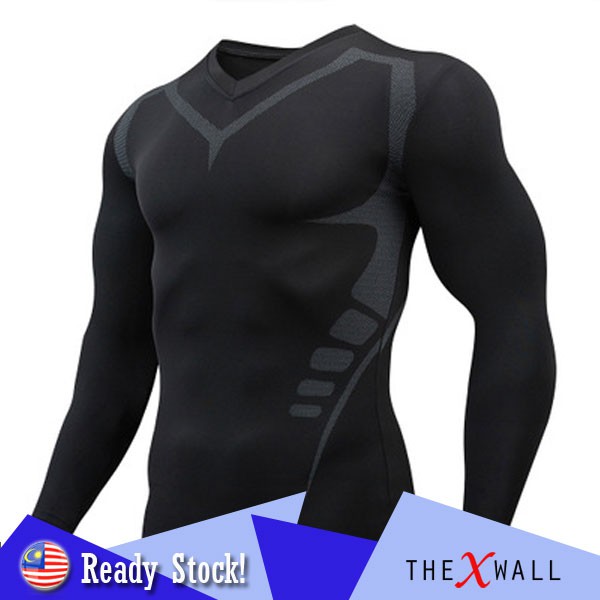 Men Compression Shirt Cool Dry Long and Short Sleeve Top Sport Fitness Base Layer Baju Lengan Panjang Pendek Sukan