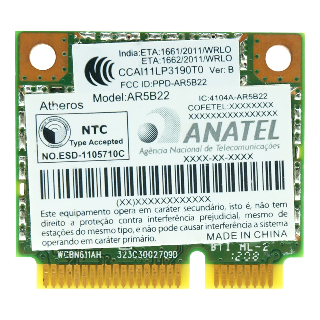 AR5B22 Atheros Anatel Dual Band Wireless WiFi Bluetooth Half Mini PCIe