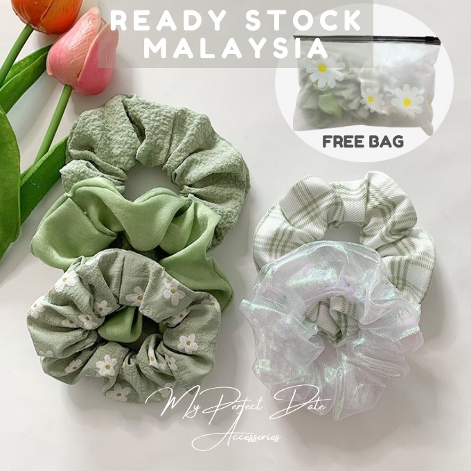 🍀 5 Pcs Scrunchie Set | Korean Elastic Hair Scrunchies | Hair Accessories  | Women's Cotton Hair Ties Set 韩式发圈大肠圈 | Shopee Malaysia