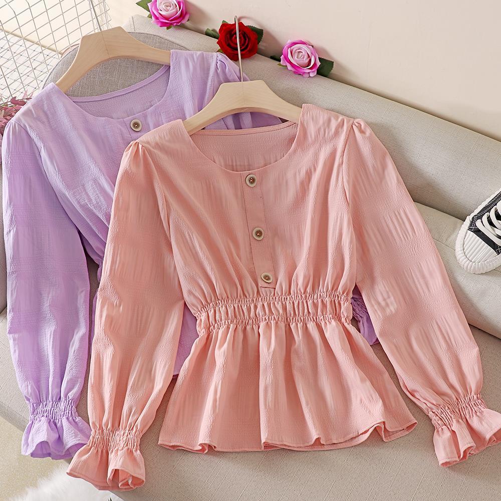 Ready Stock Women Blouse Korean Style Long Sleeved Solid Color Shirt Flared Sleeve Top Shopee Malaysia