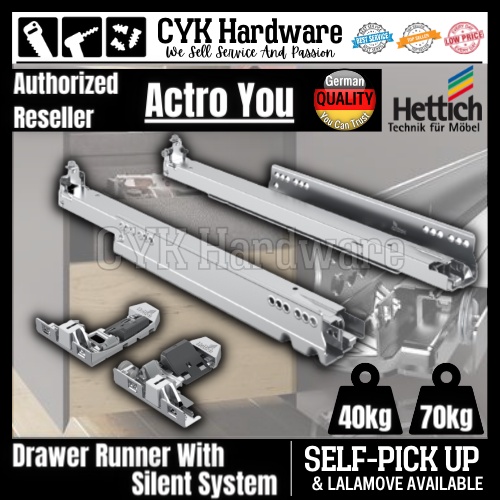 Hettich Heavy Duty Actro YOU Drawer Runner ( 40kg / 70kg ) With Silent