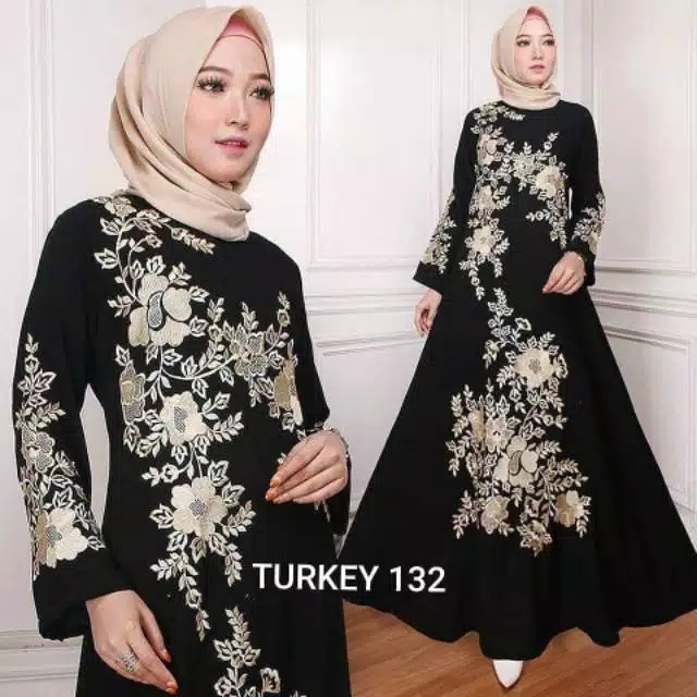 MAWAR Turkish black abaya 11 roses syari muslim clothing