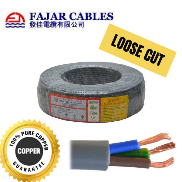 Loose Cut Fajar 2 5mmsq 50 025 X 3core Double Pvc Flexible Cable 100 Pure Copper Shopee Malaysia