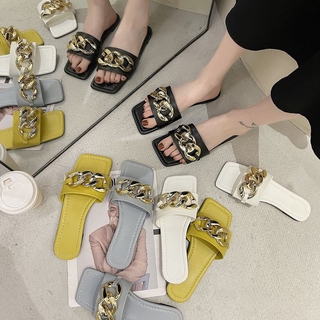 Fashionable Ulzzang Metal Decorative Flat Slippers sandals shoes