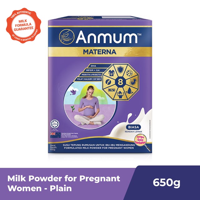 Anmum Materna Formulated Milk Powder for Pregnant Mothers No Added Sugars (Plain) / Less Sweet (Chocolate) - 650g