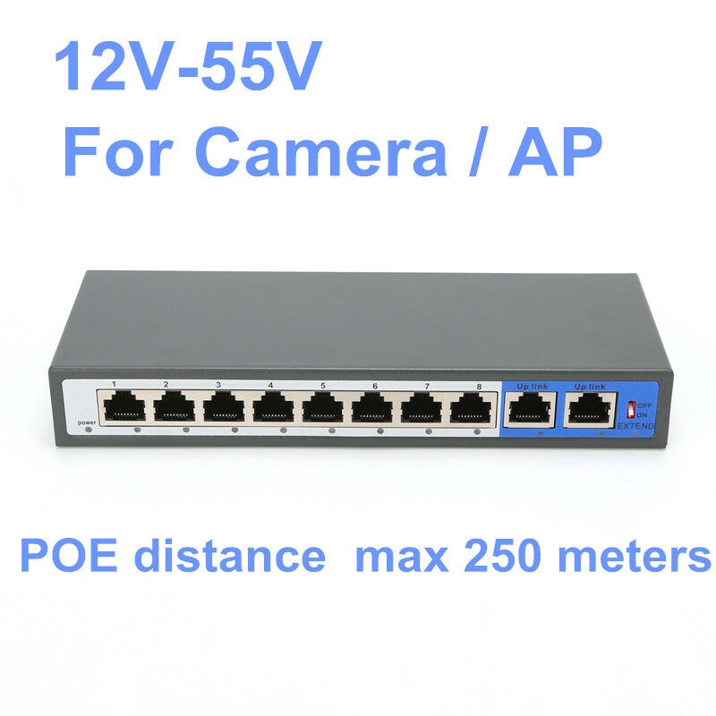 Mode B 48V/52V 120W 8+2 Ports PoE Injector Power Over Ethernet Switch 4,5+/7,8 