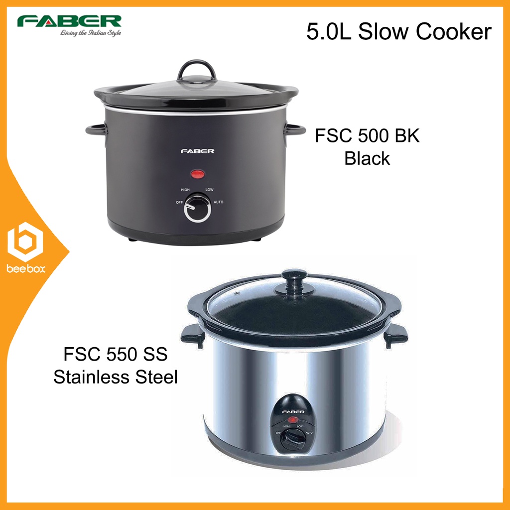 Faber FSC 500 BK (Black) / FSC 550 SS (Stainless Steel) 5 Liter Slow Cooker with Inner Ceramic Pot - FSC500BK / FSC550SS