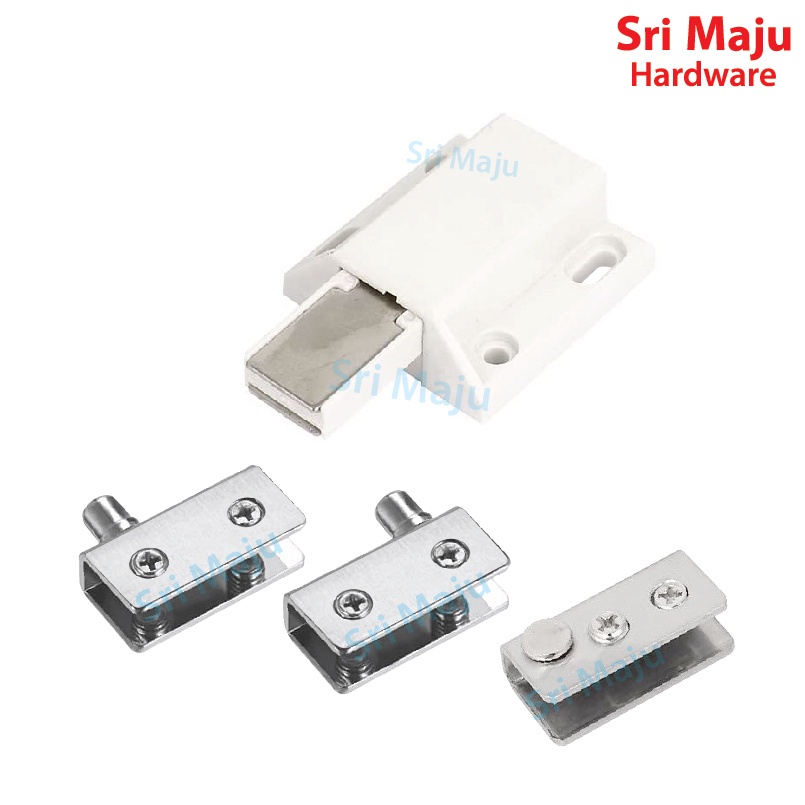 MAJU GM-SS Steel Single Hi-Fi Cabinet Glass Magnet Door Catch Latch Pivot Hinge Set Glass Swing Clamp Kaca Pintu Perabot