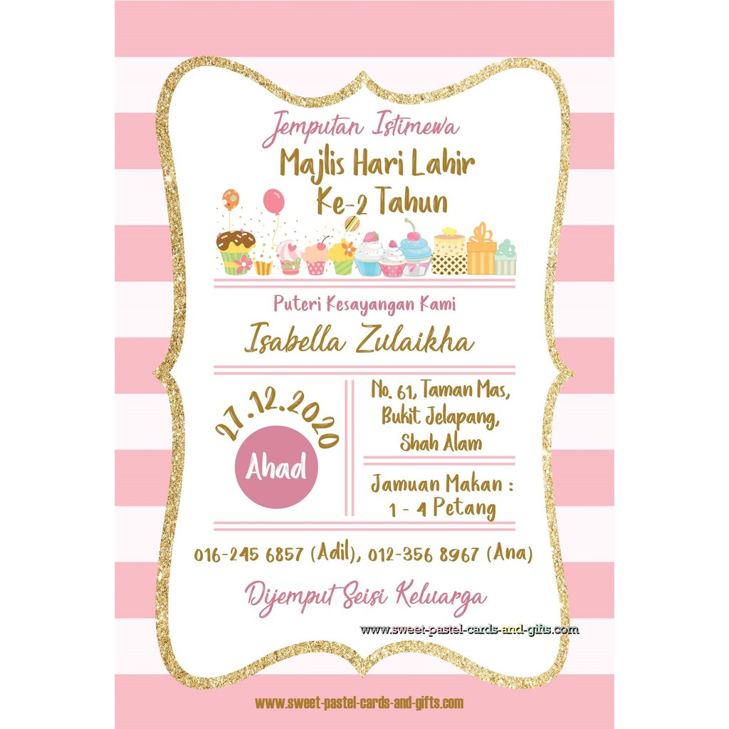 Kad Birthday Custom Invitation Card Baby Kids Girl Termasuk Envelope Design Bcg01 Min Order 20pcs Shopee Malaysia