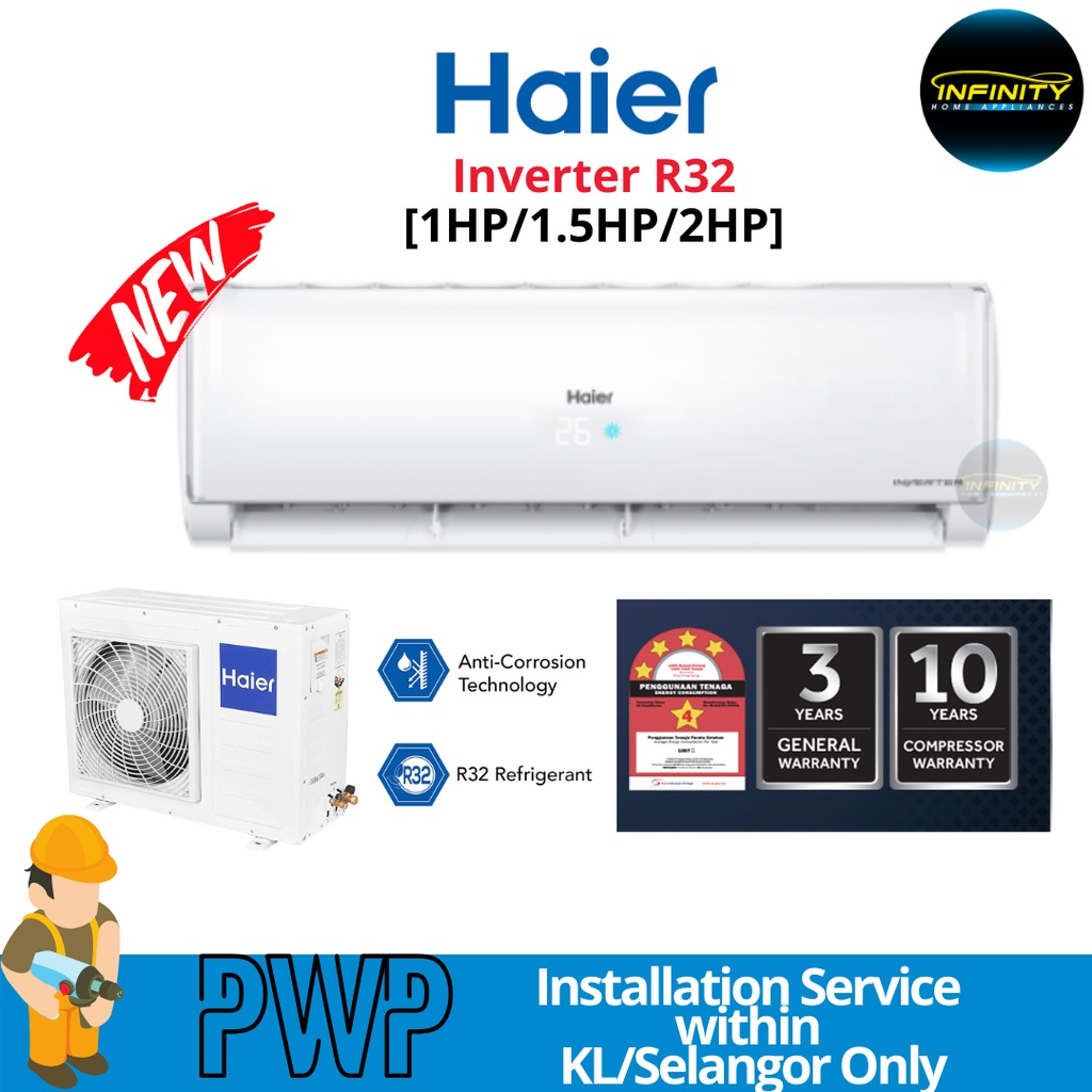 Haier 1HP, 1.5HP & 2HP R32 Inverter Air Conditioner 1.0HP Aircond