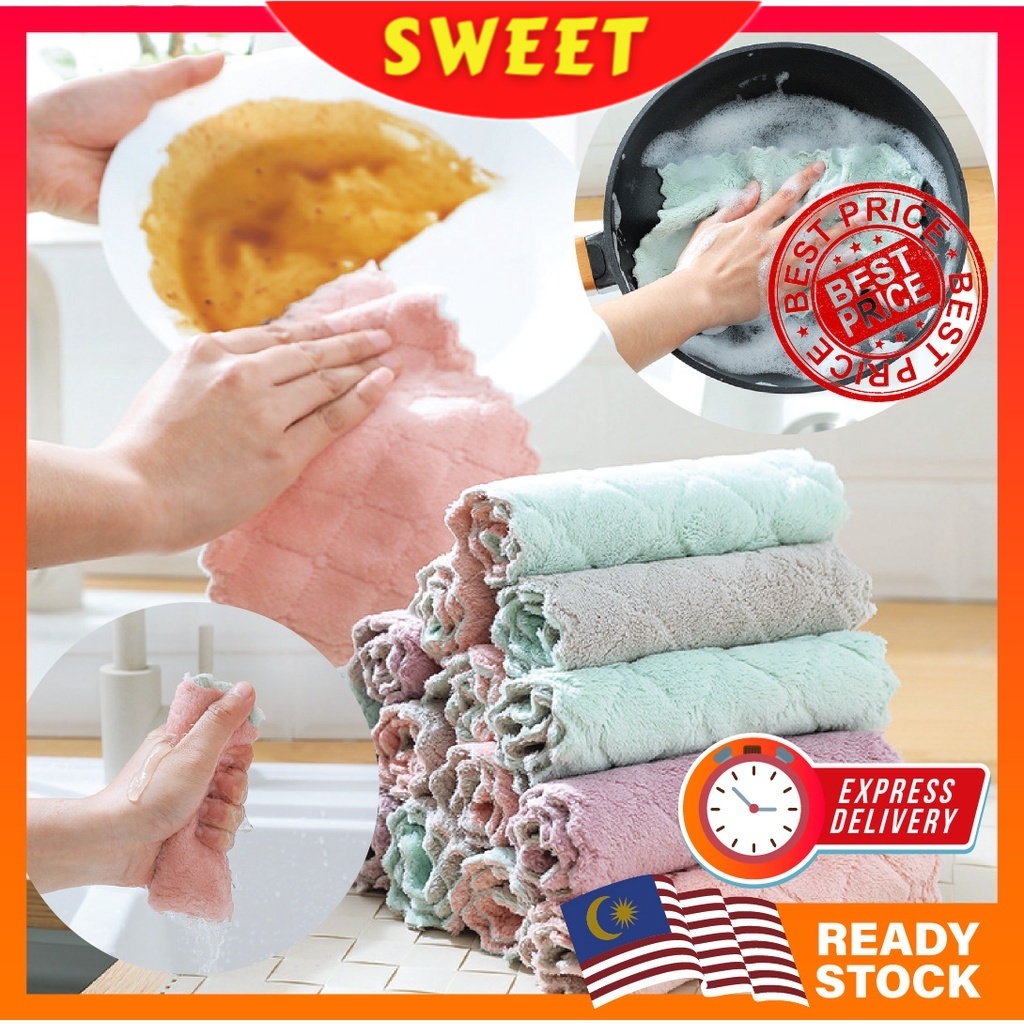 Absorbent Kitchen Towel Cleaning Dining Table Kitchen Cloth Microfiber Kain Buruk Lap Meja Dapur 