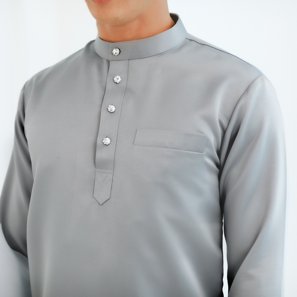 Baju Melayu Slim Fit (SOFT GREY) | Shopee Malaysia