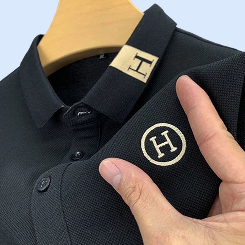 shopee: Men Polo Shirt  New Short Sleeve Lapel Korean Trend T-Shirt (0:3:Variation:Black;1:0:Size:M (45-52.5kg))