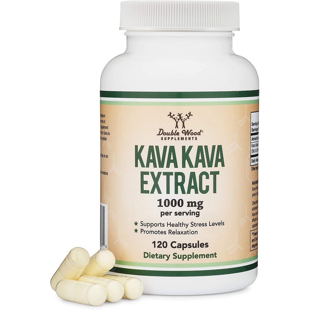 Double Wood Kava Kava Supplement 1,000mg per Serving, 120 Capsules
