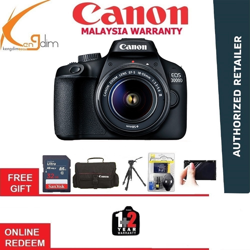 Canon EOS 3000D EFS 1855mm III Lens Kit (CANON MALAYSIA 1+2 YEARS WTY
