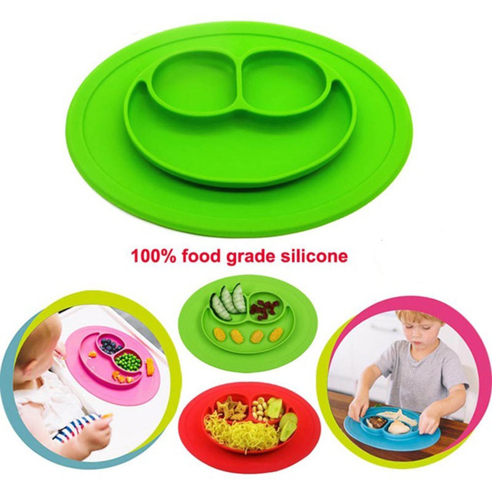 Rose red 3pcs Non-Slip Placemat Double-Sided Sucker Anti-Slip Plate Cutlery Stationary Pad Creative for Baby Kids Feeding 