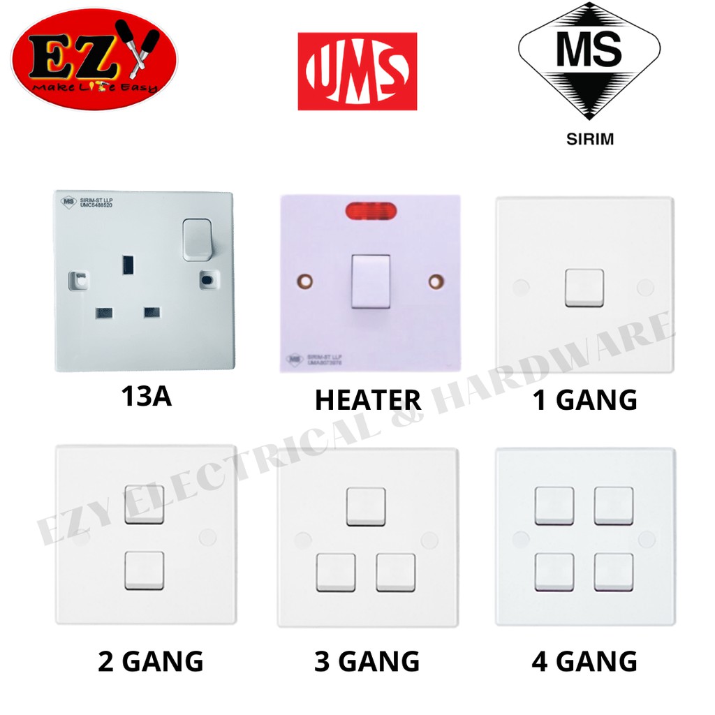 UMS SWITCHES SP SINGLE POLE 1G/2G/3G/4G 1W GANG 1 WAY SWITCH SOCKET ...