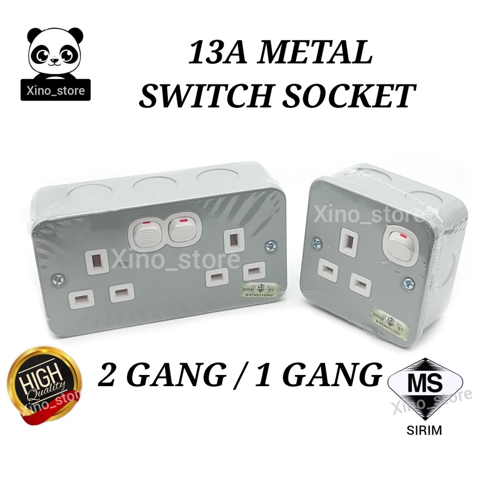 Sirim Single/Double 13A Metal Clad Switch Socket Outlet 1Gang/2Gang