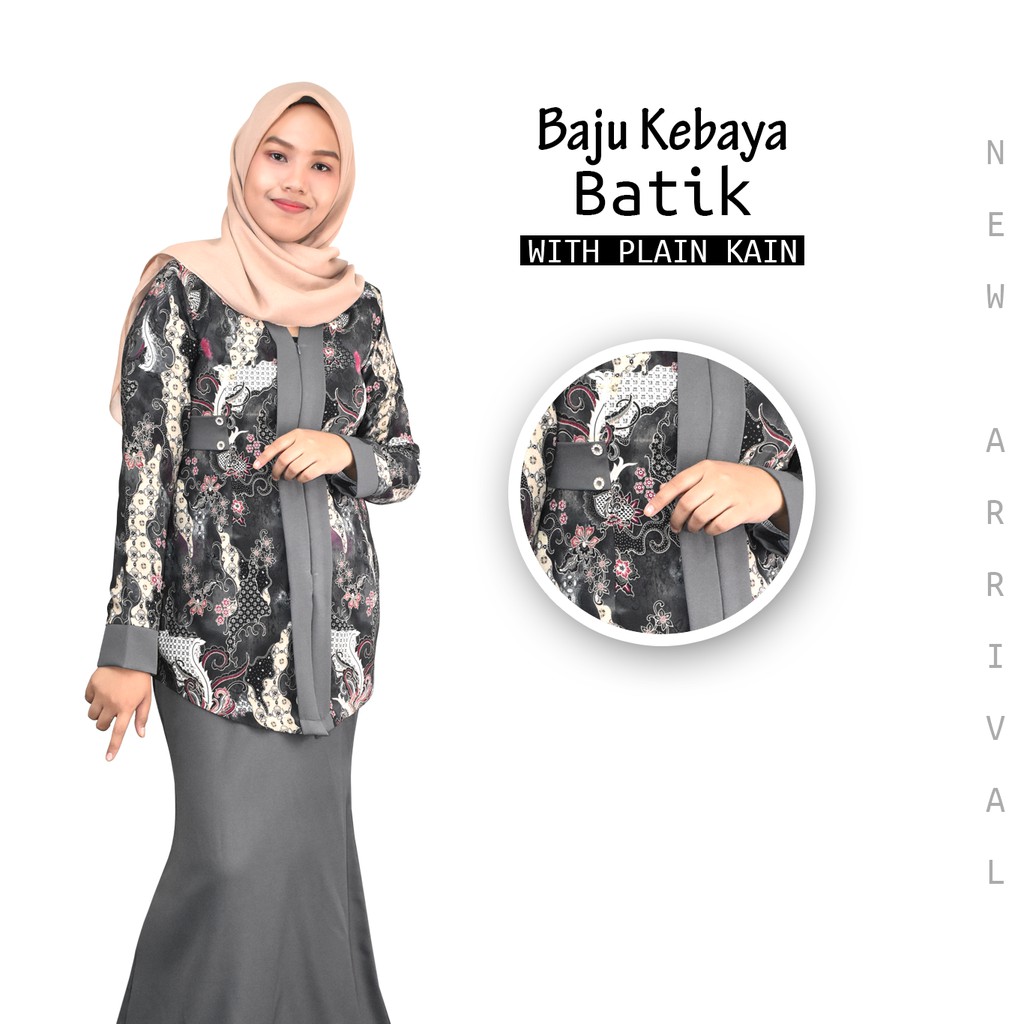 KM Fahion Baju Kebaya  Batik  With Plain Kain New Fashion 