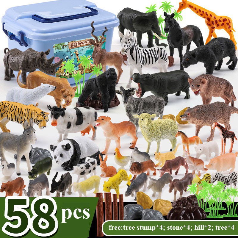 58 Pcs Big Jungle Animal Toys Set, Realistic Wild Plastic Animals Learning Toys Shopee Malaysia