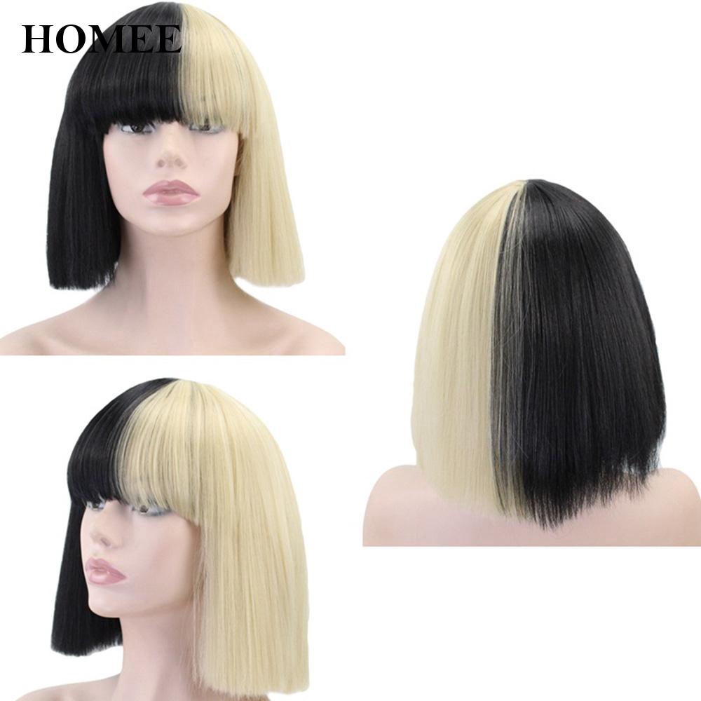 Sia Wig Short Straight Hair Half Blonde And Black Sia For Women Fashion Delicate Shopee Malaysia