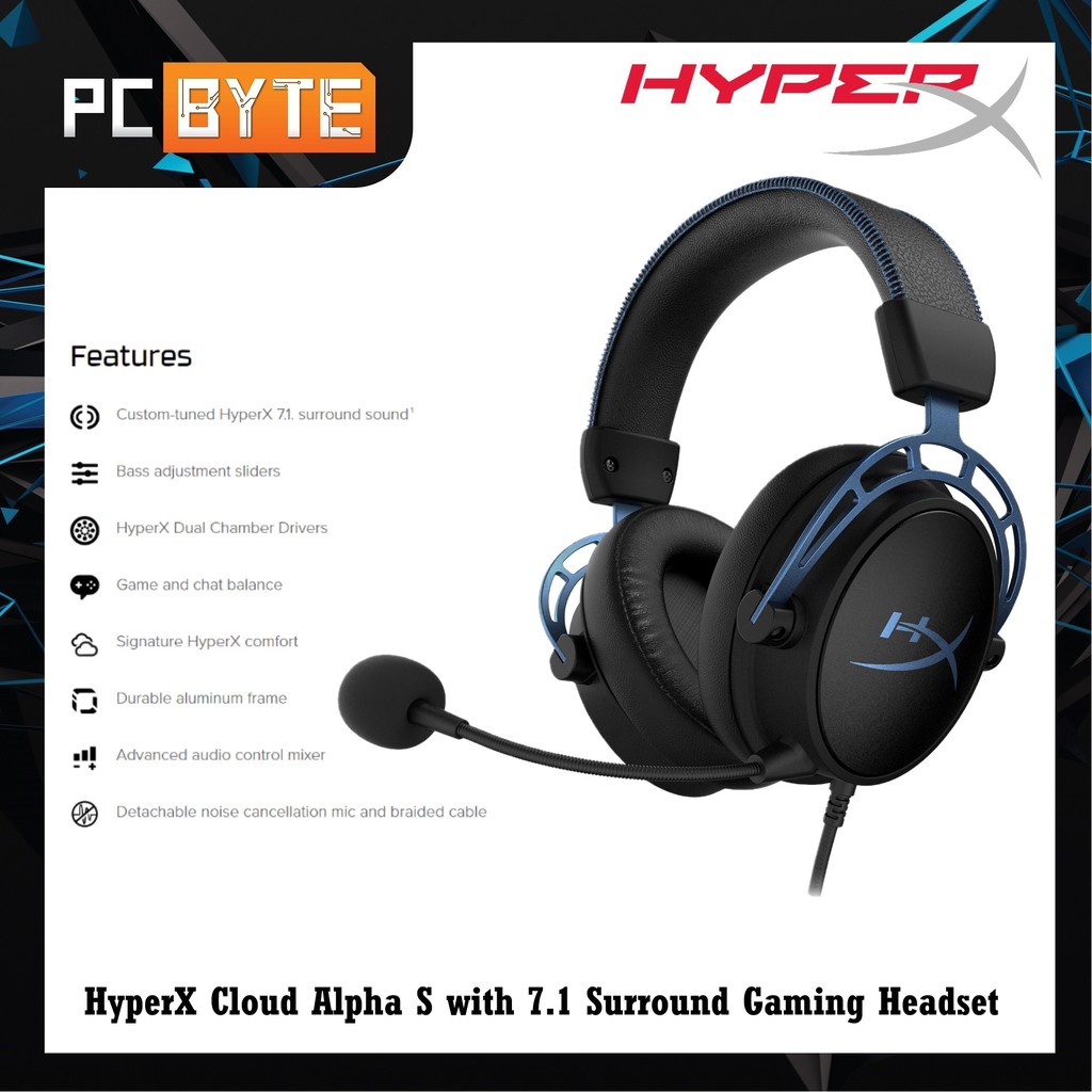 hyperx cloud alpha s pc gaming headset 7.1 surround sound