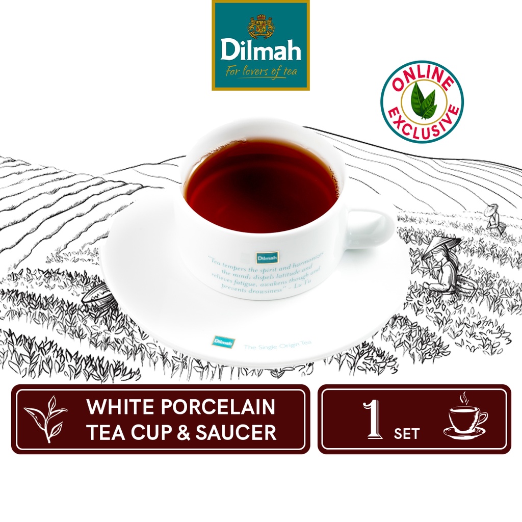 Dilmah Craighead White Porcelain Tea Cup & Saucer (150ml x 1 Set/Pack ...
