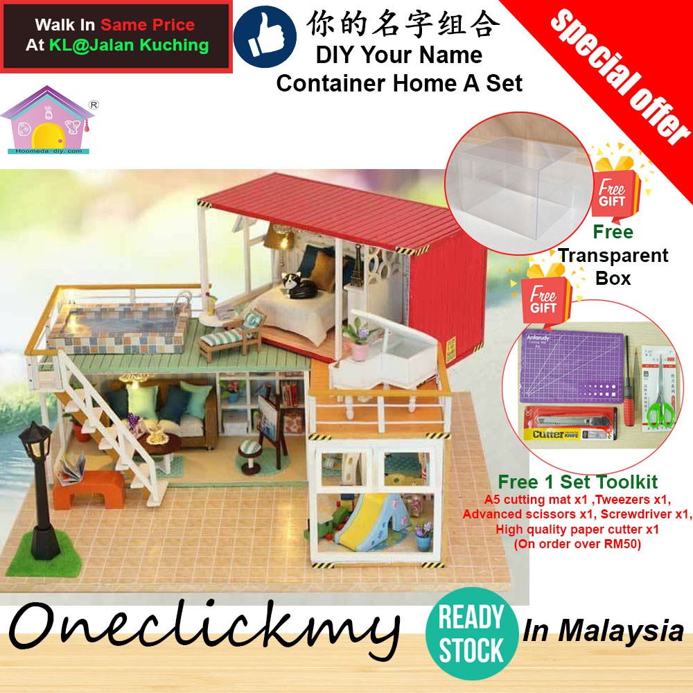 [ READY STOCK ]DIY Dollhouse Miniature LED Light + Transparent Cover DIY Your Name Container Home A