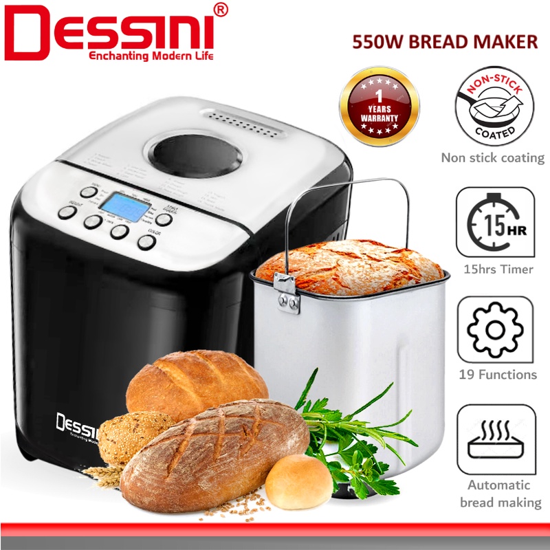 DESSINI ITALY 19-In-1 Programmes 1KG LCD Automatic Bread Maker Stainless Steel Toaster Knead Dough Baking Machine Roti