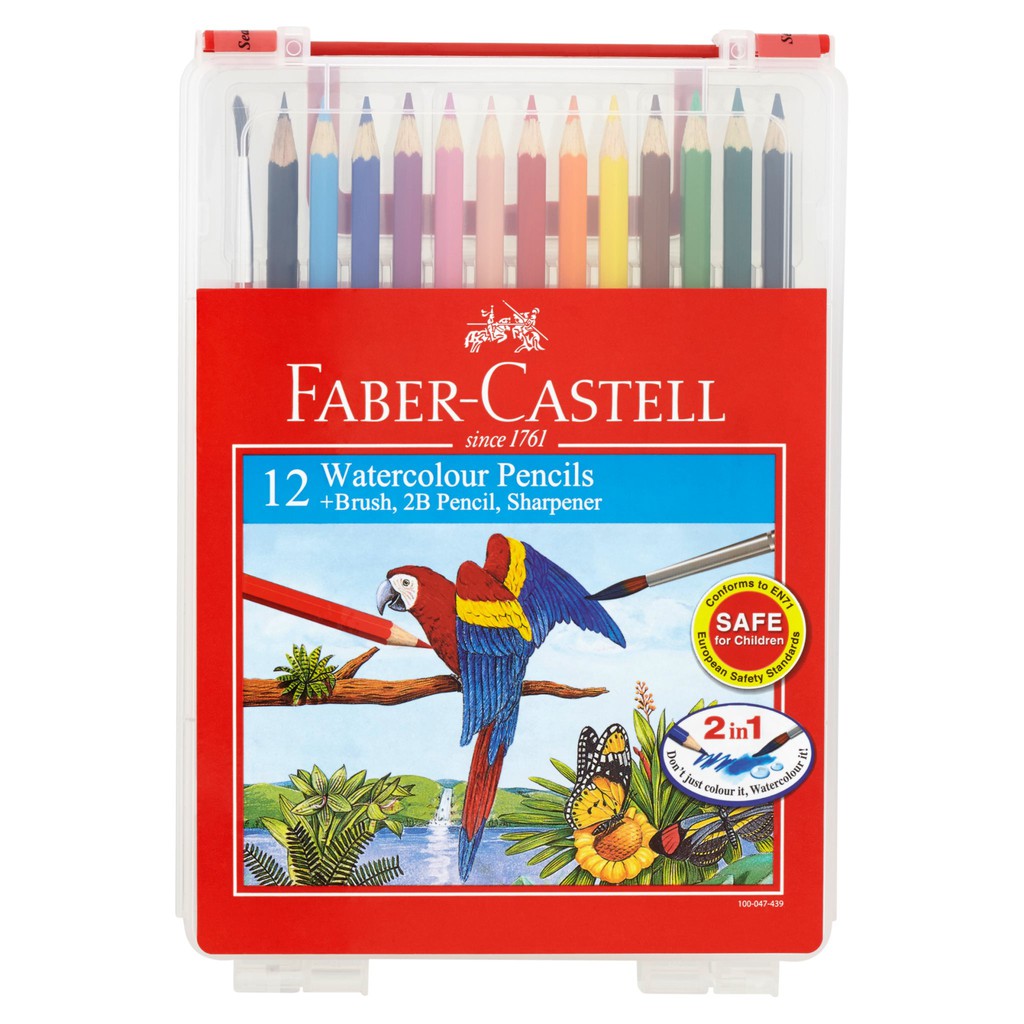 FaberCastell 12 Watercolour Pencils + Brush + 2B Pencil + Sharpener 114562