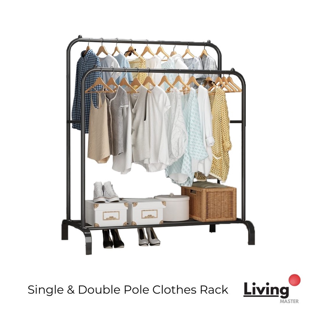 Single & Double Pole Clothes Rack Strong Powder Coated Drying Rack Floor-standing Clothes Hanger Living Room Ready Stock
