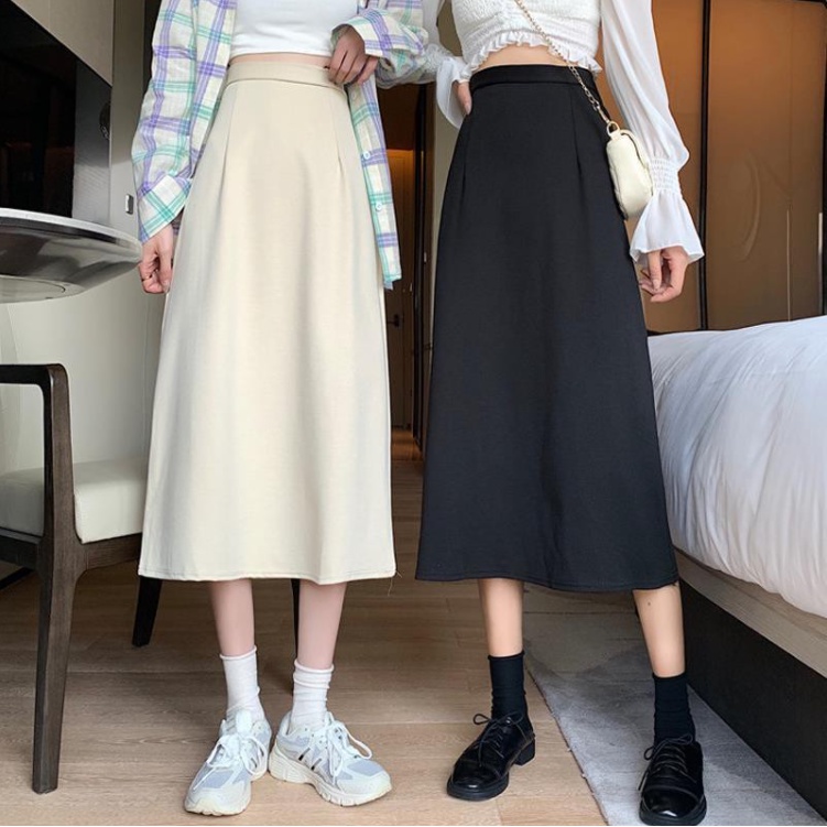 2022 fall new style plus size fat mm high waist over-the-knee skirts, women's hip mid-length A-line wrap hip skirt