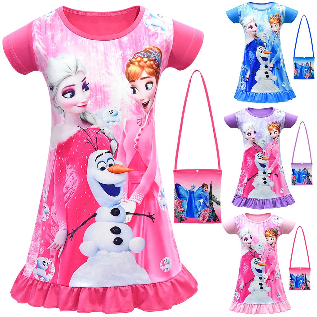 Girl/'s Summer Nightie Nightdress Frozen Elsa /& Anna Pyjamas Short Sleeve Dress
