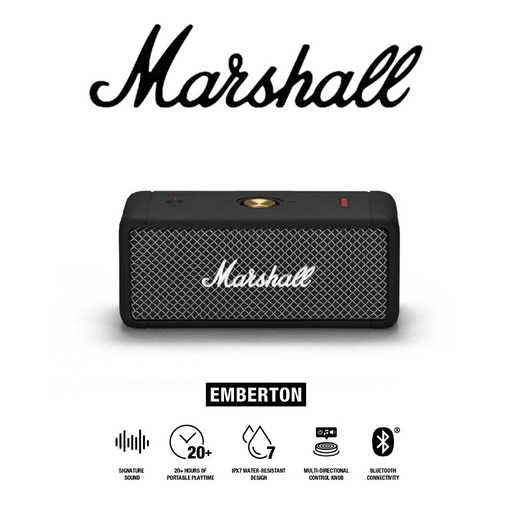 Ready Stock Marshall Emberton Portable Speaker Black / Black & Brass