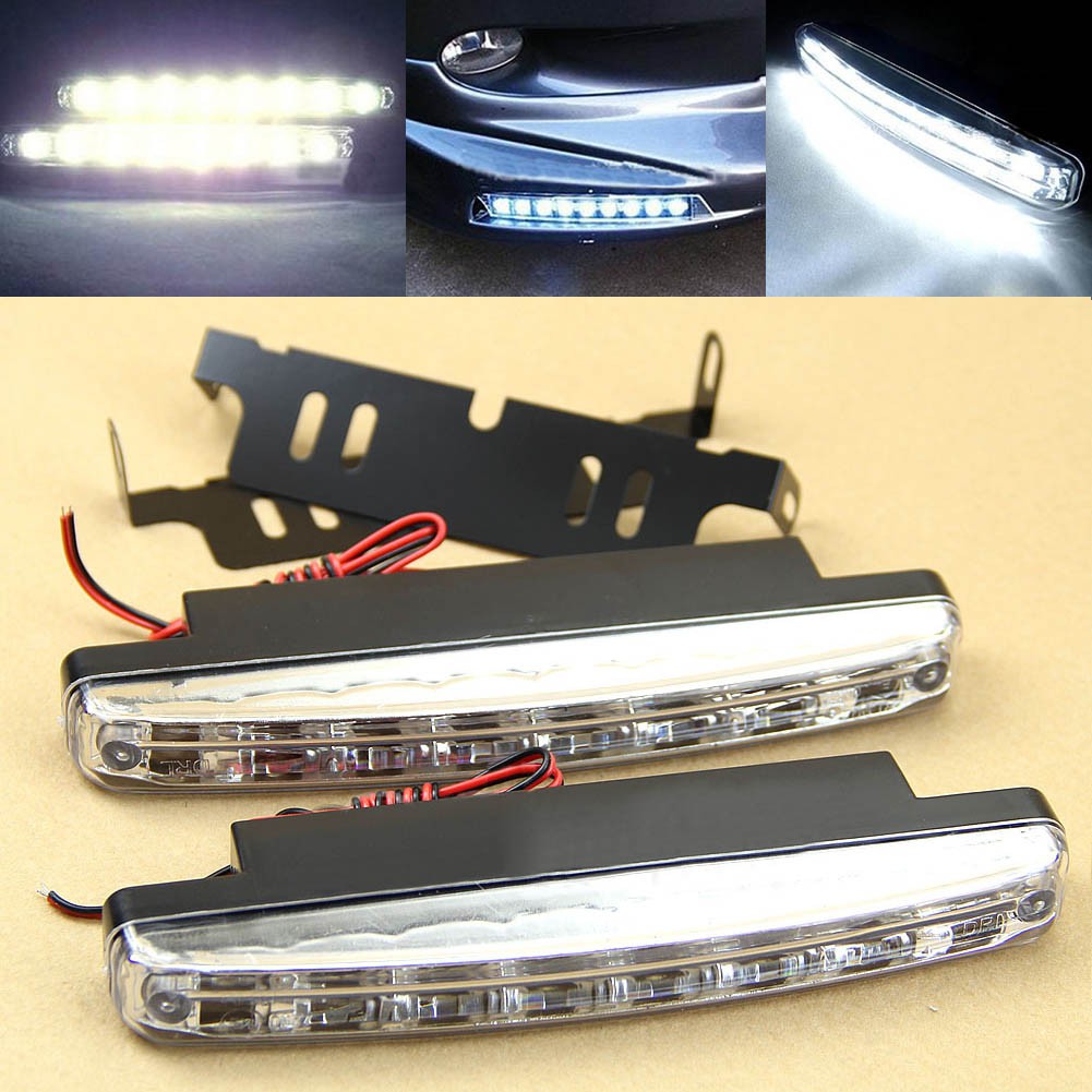 White 2pcs 12V 8 LED Daytime Running Light DRL Car Fog Day Driving Lamp