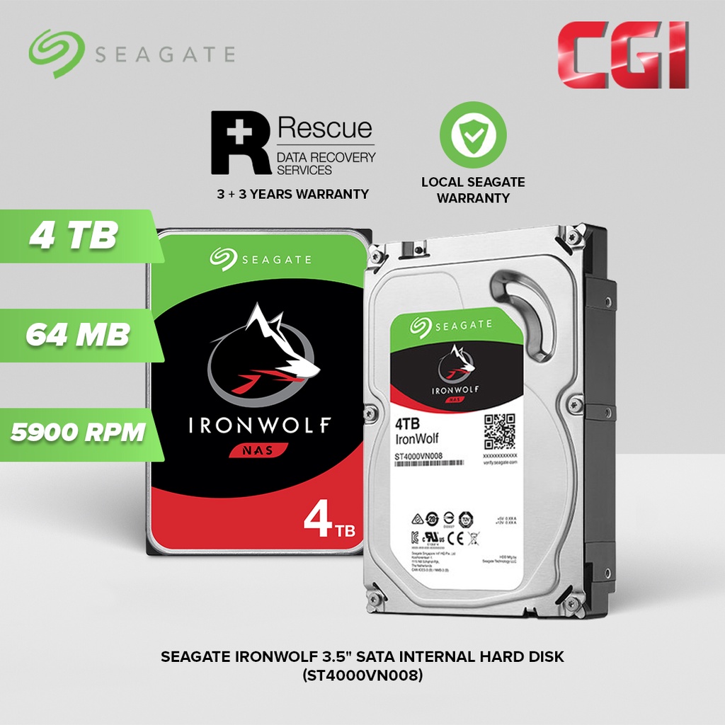 Seagate Ironwolf 4tb 35 Sata 6gbs 5900rpm 64mb Nas Internal Hard Drive Hdd St4000vn008 3369