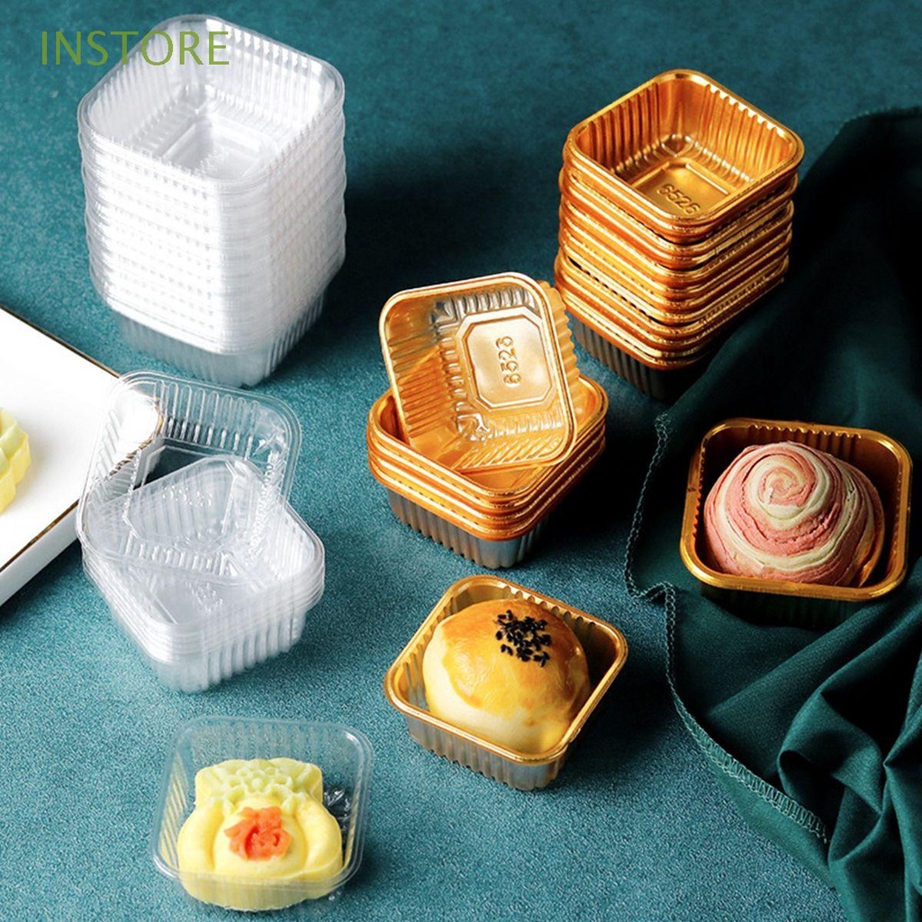 INSTORE 100Pcs Packaging Box Cookies Mousse Container Mooncake Tray Disposable Individual Cupcake Plastic Pie Cake Holder/Multicolor