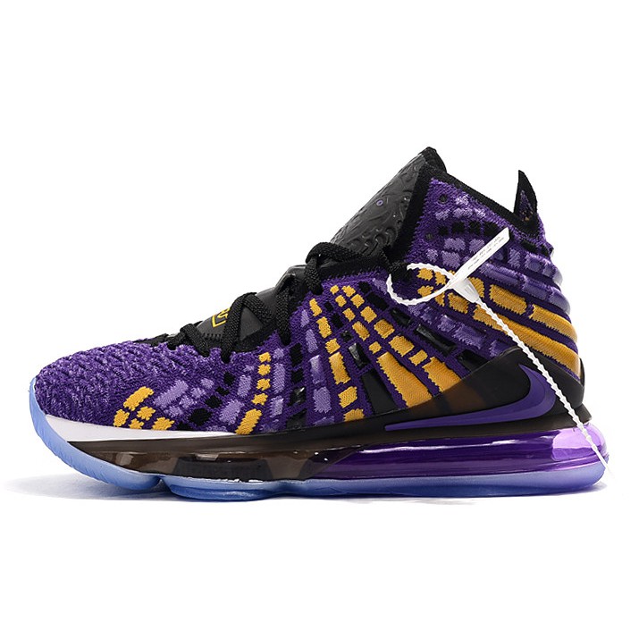 purple and yellow basketball shoes