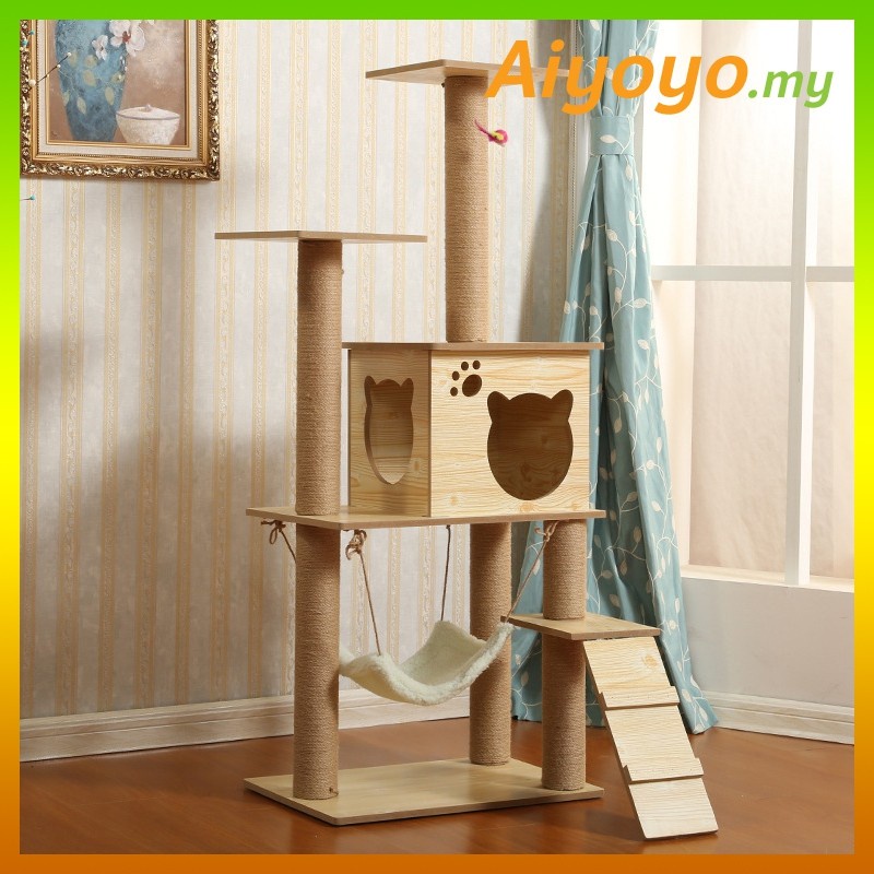 cat house indoor rumah kucing cat scratcherWooden Cat Tree 