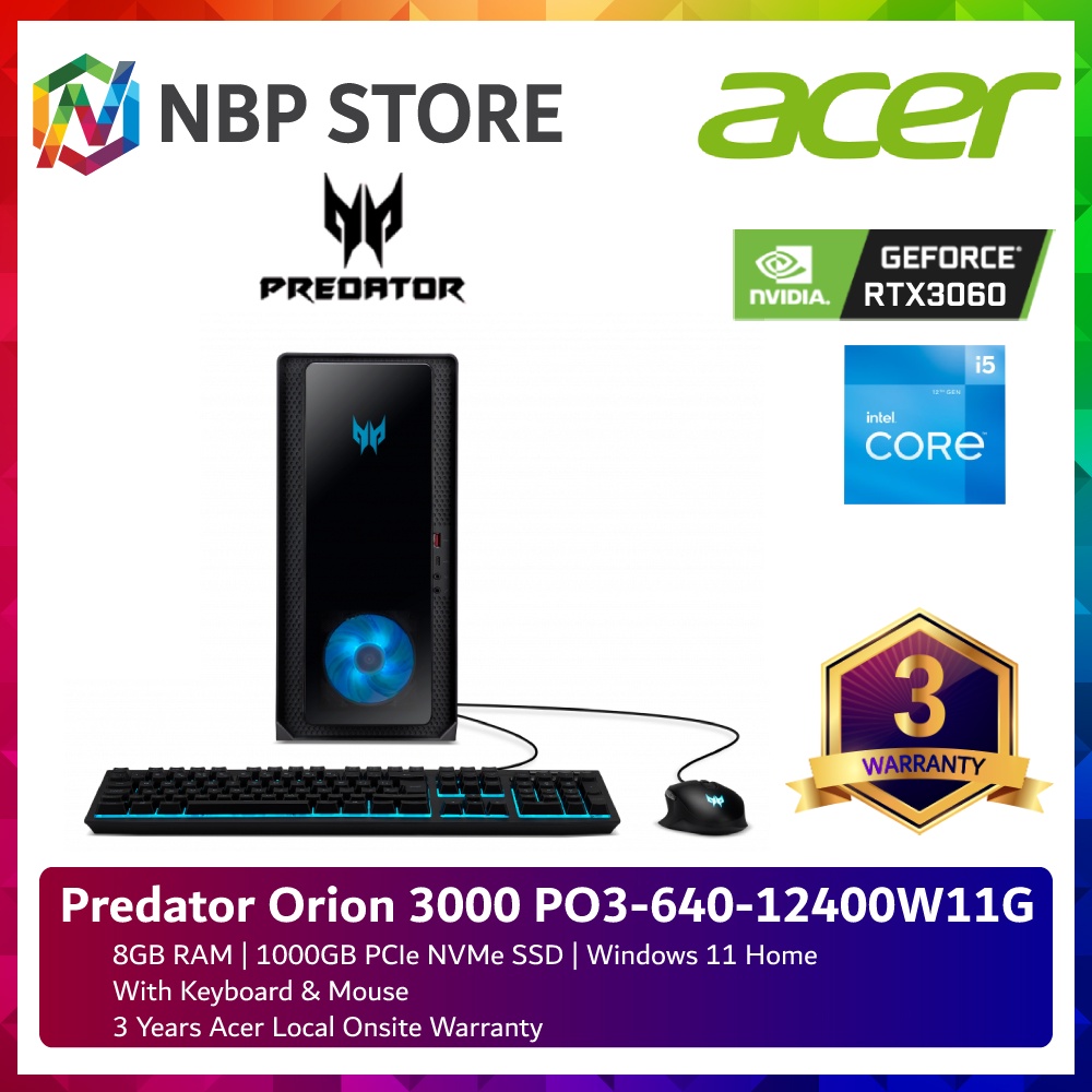 Acer Predator Orion 3000 Po3 640 12400w11g Gaming Desktop Pc Shopee
