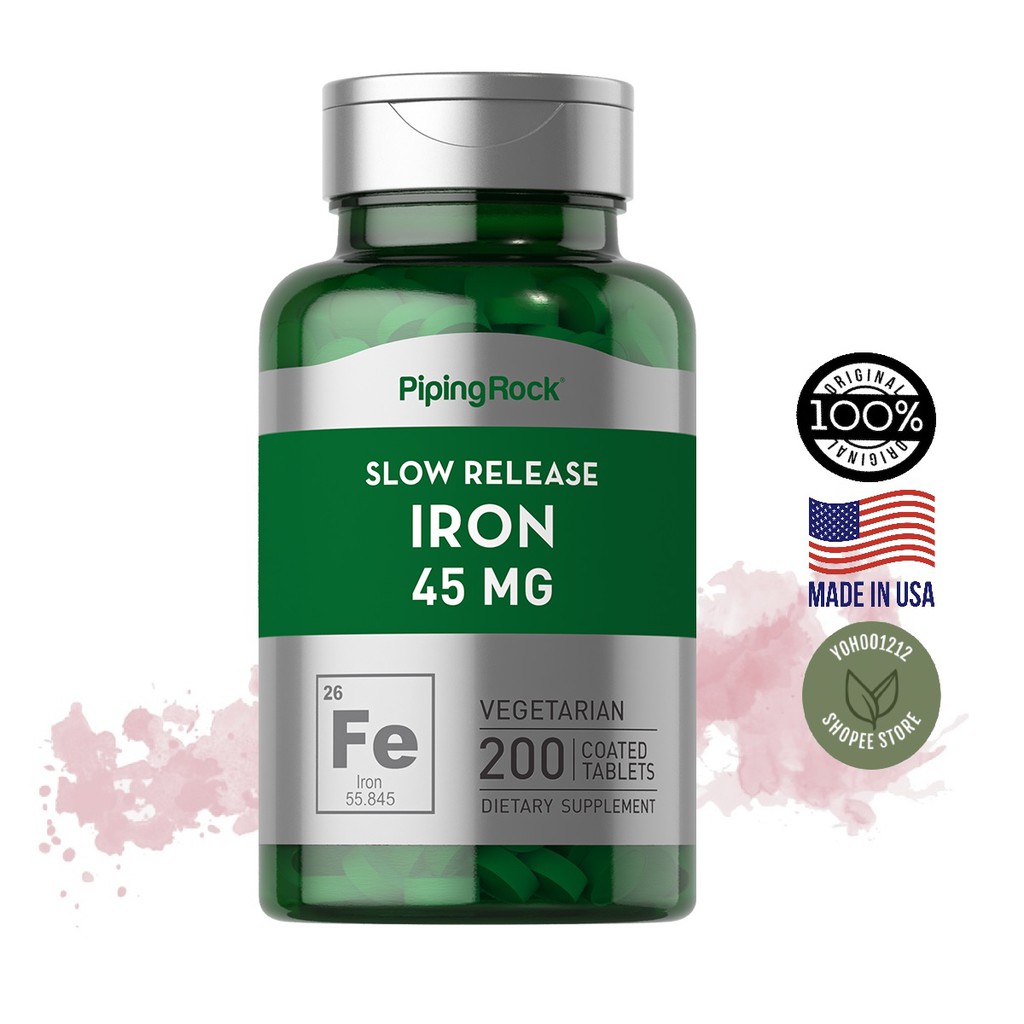 (Ready Stocks) Slow Release Iron, 45 mg, 200 Coated Vegetarian Tablets ...