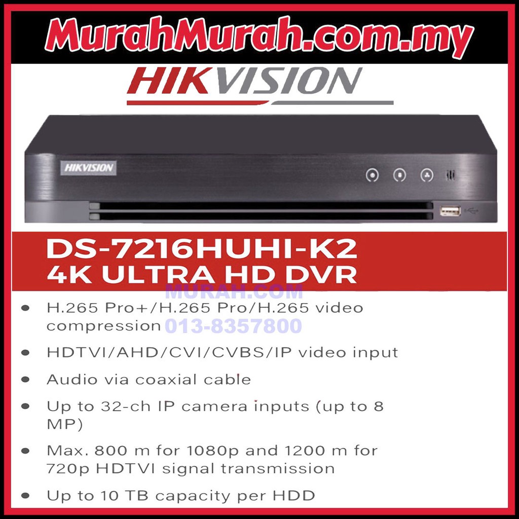 Hik Hikvision 16 Channel 5 0mp 8 0mp Dvr 4k Ds 7216huhi K2 5mp 16ch Digital Video Recorder Full Hd Support Up To 8mp Shopee Malaysia