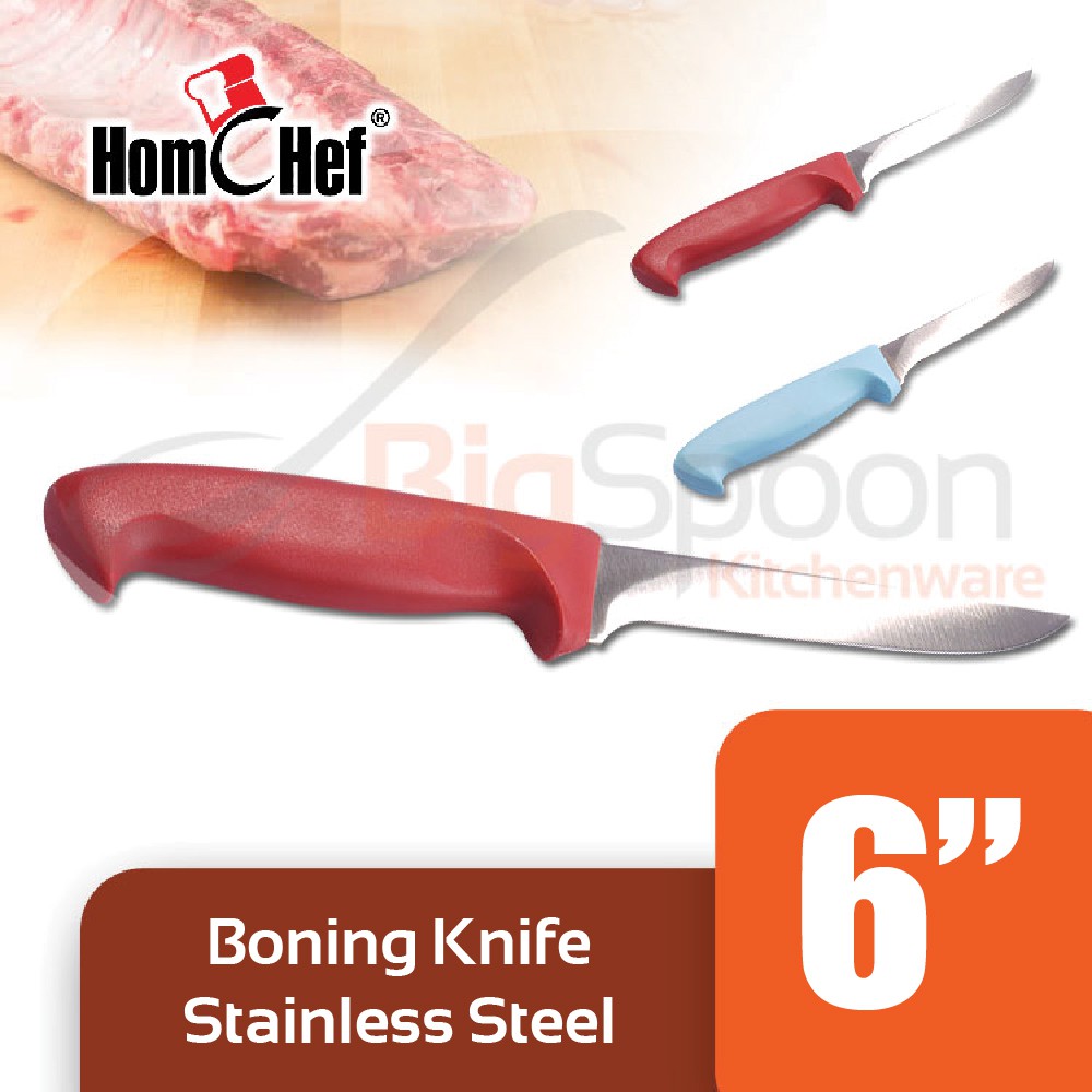 HOMCHEF Flexible Boning Knife for Meat Professional Kitchen Knife Stainless Steel Plastic Handle 6 inch Red 1704-PC-6RD