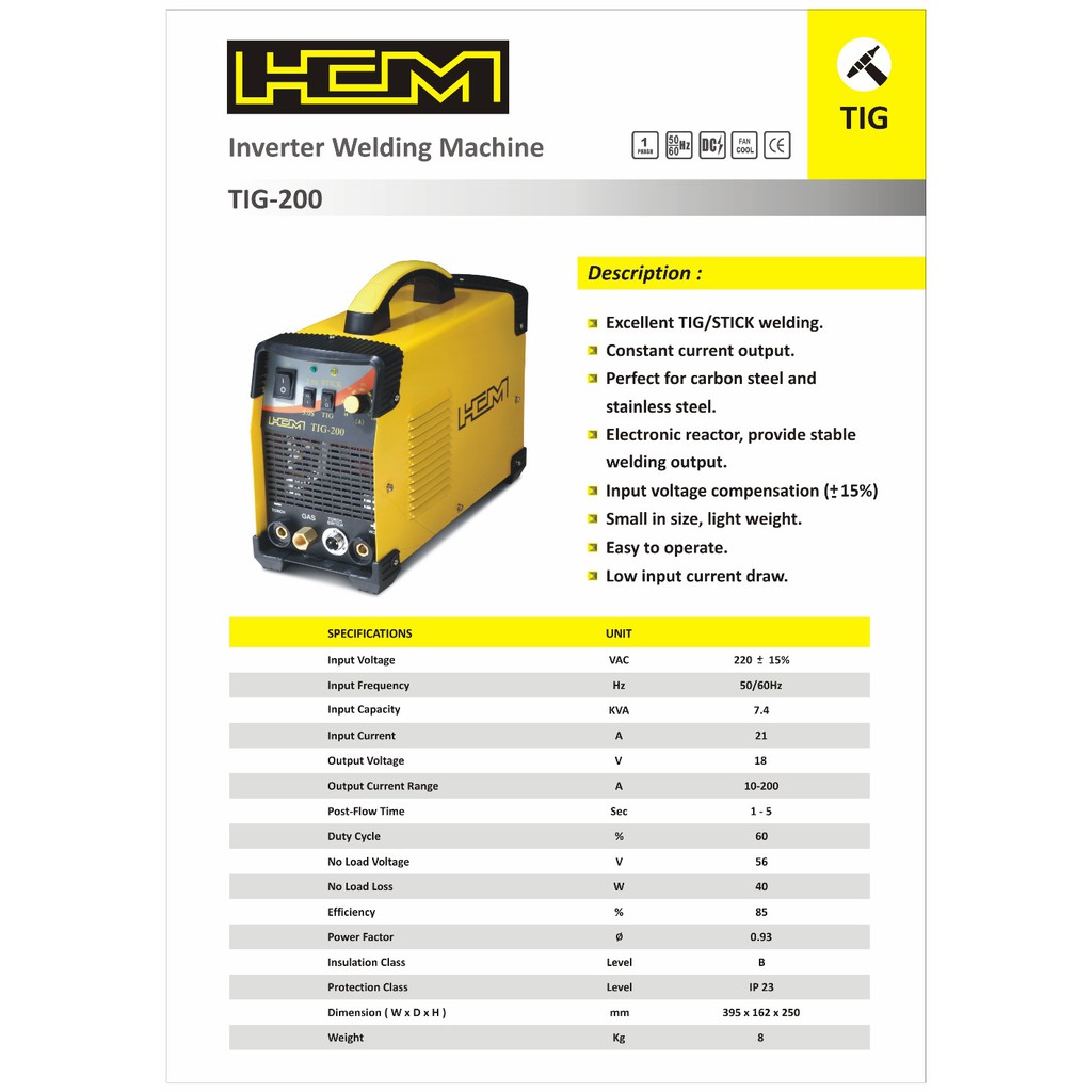 welding machine specification