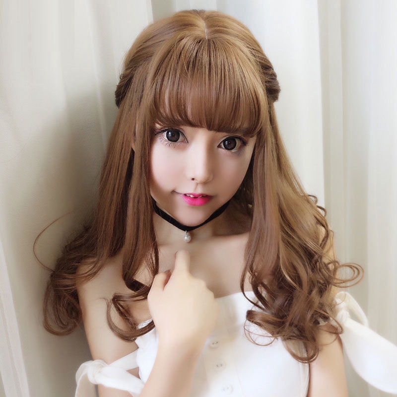 Beautiful Wig Long Curly Round Face Air Bangs Pear Headpiece