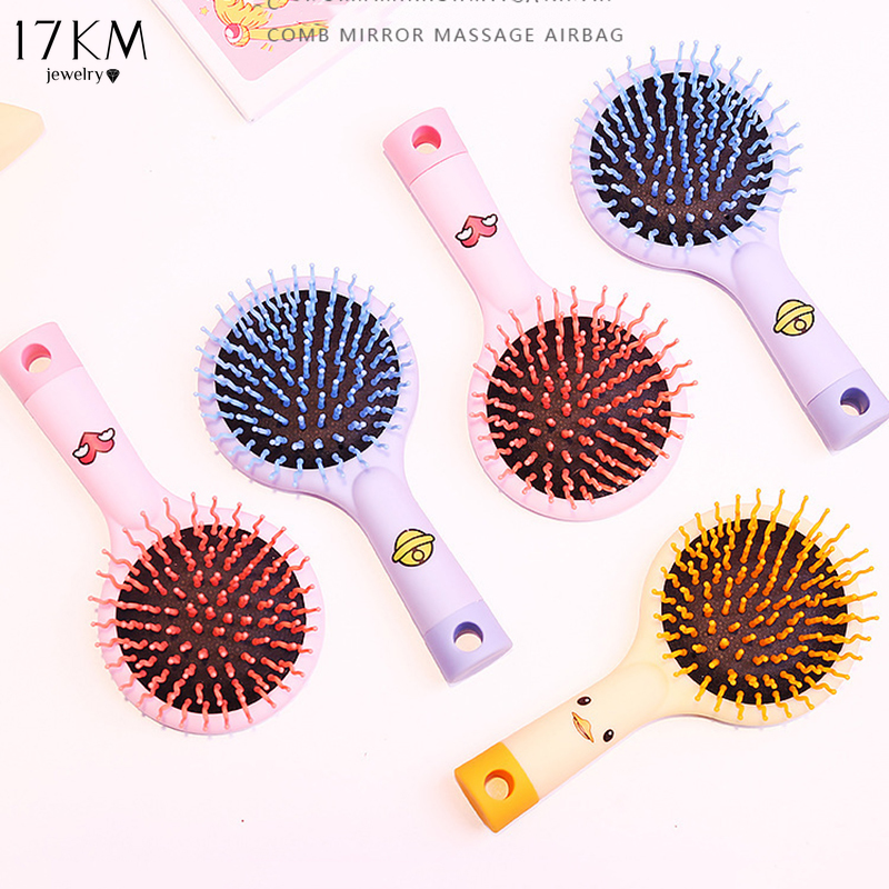 17KM Korean Tiktok Cartoon Comb Soft Cute Integrated Mini Girls Portable Air Cushion Massage Comb with Mirror